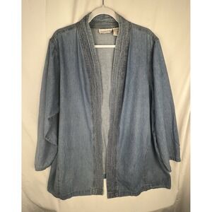 Vintage 90s Silhouettes Denim Open Front Jacket Women's 2X Blue 100% Cotton